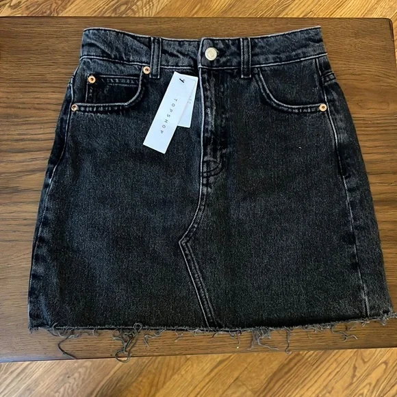 NWT - Topshop Black Distressed Denim Mini Skirt - Picture 1 of 3